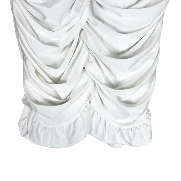 Pretty Little Thing NWT Coquette White Slinky Ruched Frill Hem Mini Skirt - Picture 2 of 6